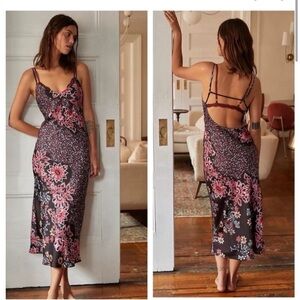 Free People Blue and Black Sleeveless Sundress with Slit